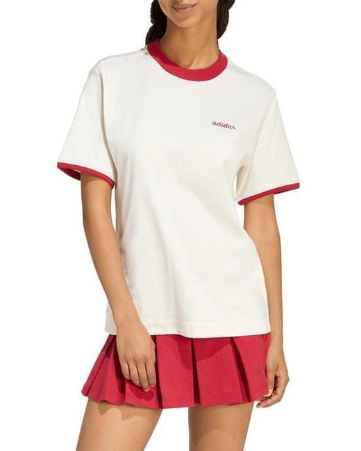 Adidas White Embroidered Logo Crewneck T-Shirt