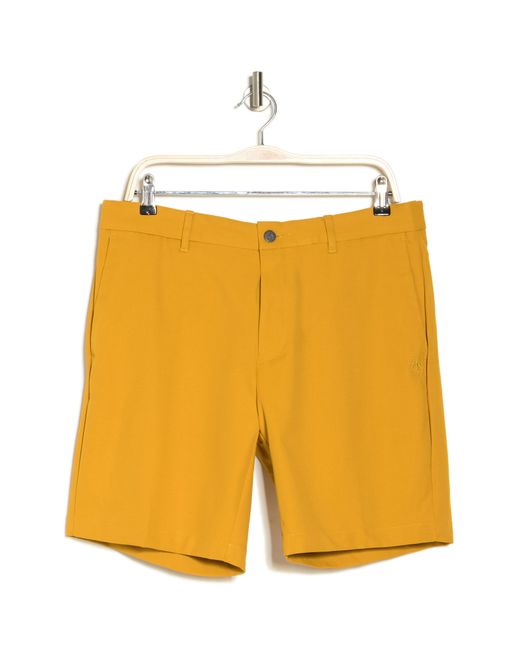 Original Penguin Yellow Solid Flat Front Golf Shorts for men