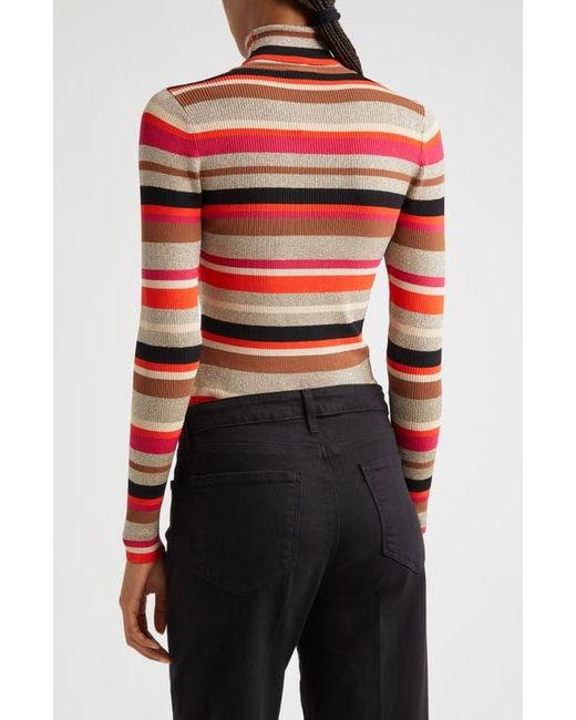 L'Agence Multicolor Olene Metallic Stripe Turtleneck Top