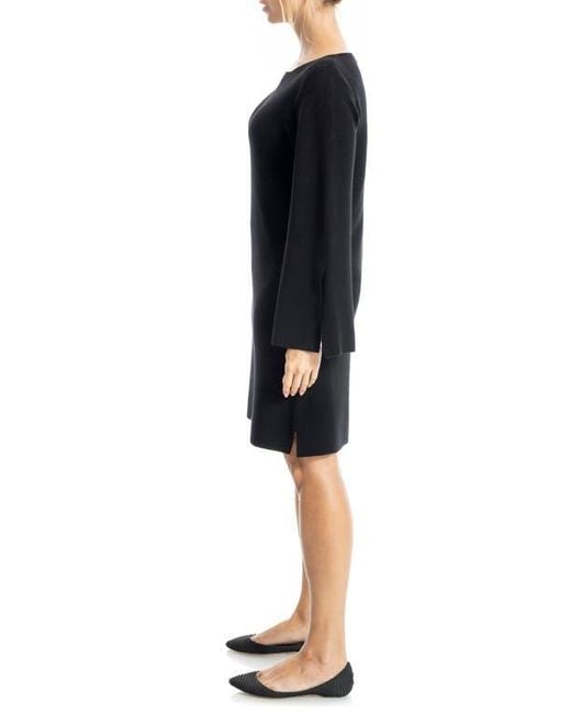 Max Studio Black Boat Neck Flare Sleeve Sweater Dress