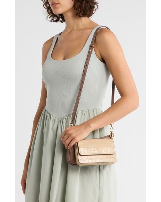 Kate Spade Brown Double Up Croc-Embossed Crossbody Bag