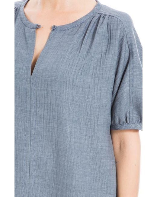 Max Studio Blue Short Sleeve Split Neck Blouse