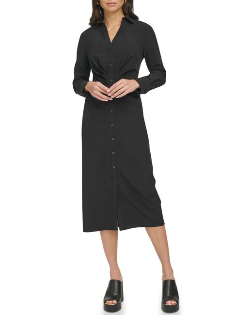 DKNY Black Long Sleeve Midi Shirtdress