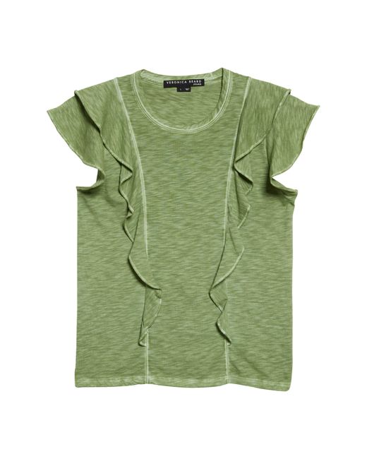 Veronica Beard Green Bea Space Dye Ruffle Cotton T-shirt
