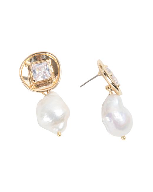 Saachi White Gemstone Baroque Pearl Drop Earring