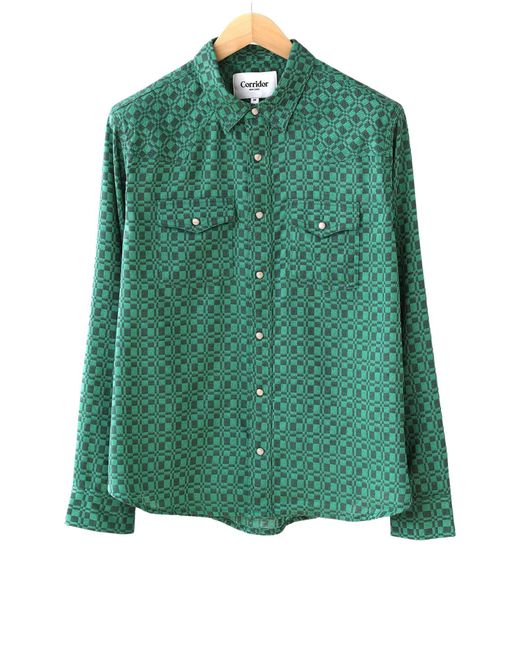 Corridor NYC Overshot Western Shirt in Green for Men | Lyst