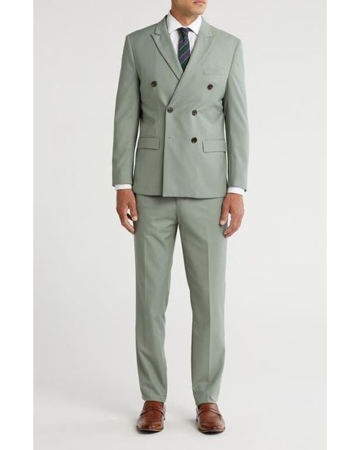 Gino Vitale Green Slim Fit Solid Double Breasted Suit for men