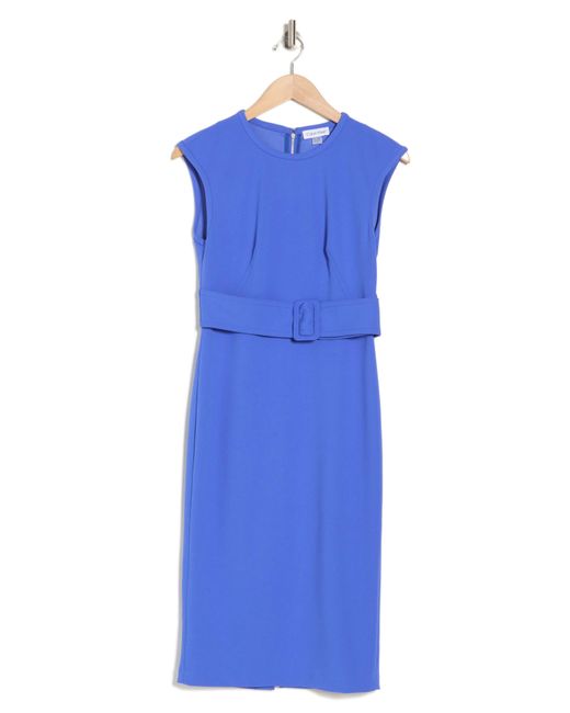 Calvin Klein Blue Cap Sleeve Belted Sheath Dress