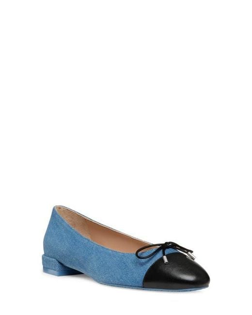 Stuart Weitzman Blue Sleek Cap Toe Bow Flat