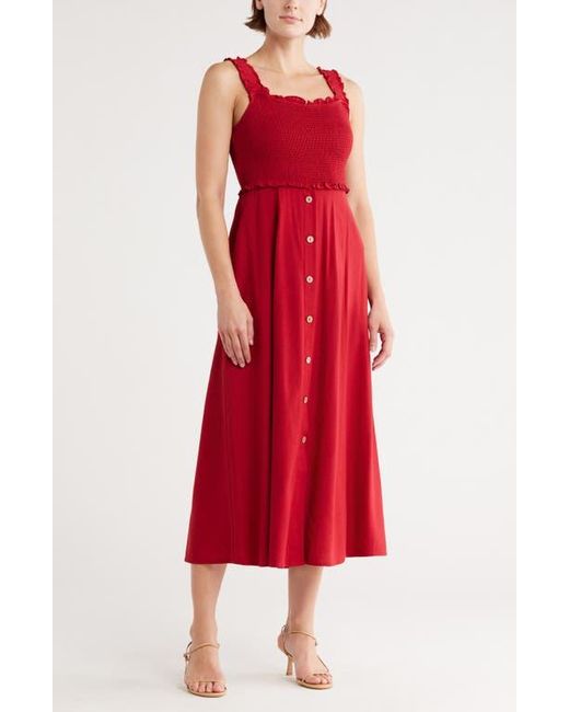Blu Pepper Red Smocked Midi Sundress