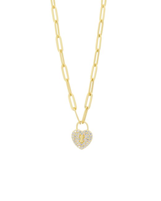 Freida Rothman White Cubic Zirconia Heart Lock Pendant Necklace