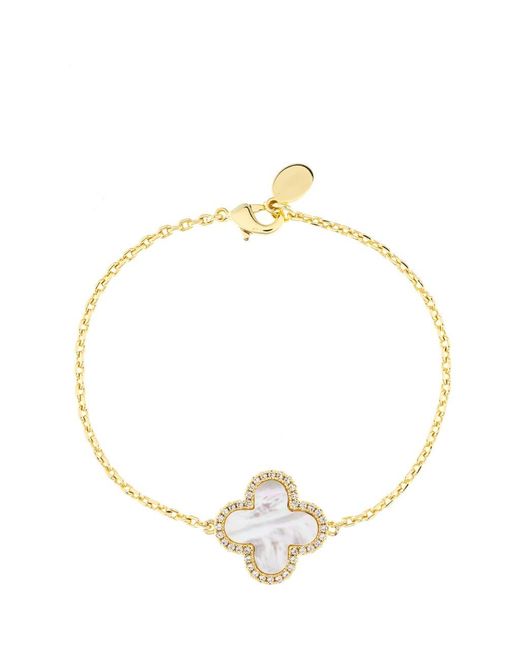 Rivka Friedman Metallic 18K Clad Pavé Cz Clover Charm Bracelet