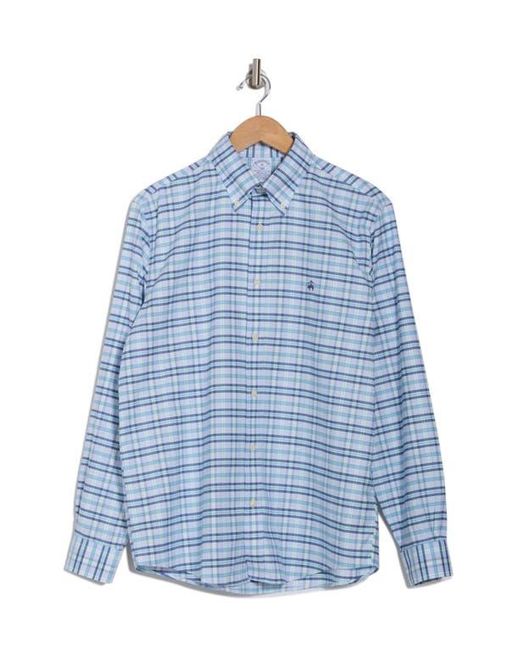 Brooks Brothers Blue Non-Iron Plaid Cotton Stretch Oxford Button-Down Shirt for men