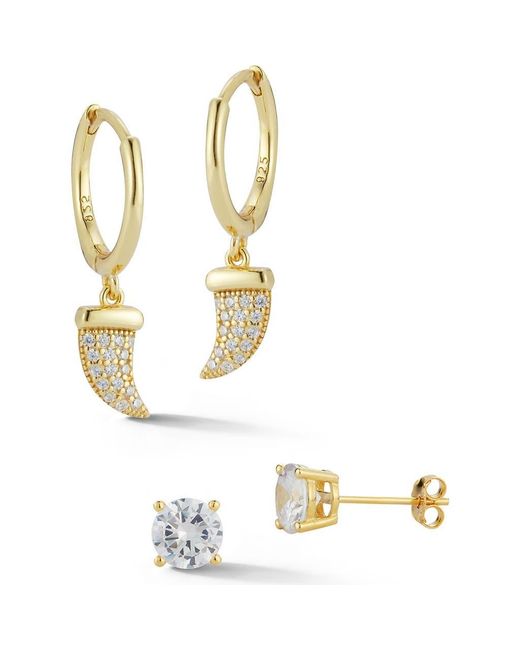 Glaze Jewelry Metallic Cubic Zirconia Stud & Drop Huggie Hoop Earring Set