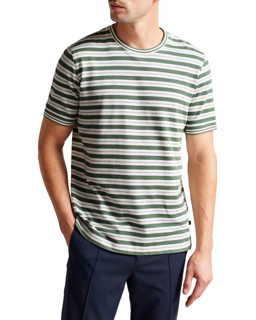 Ted Baker Gray Vadell Stripe Cotton & Linen Crewneck T-shirt for men