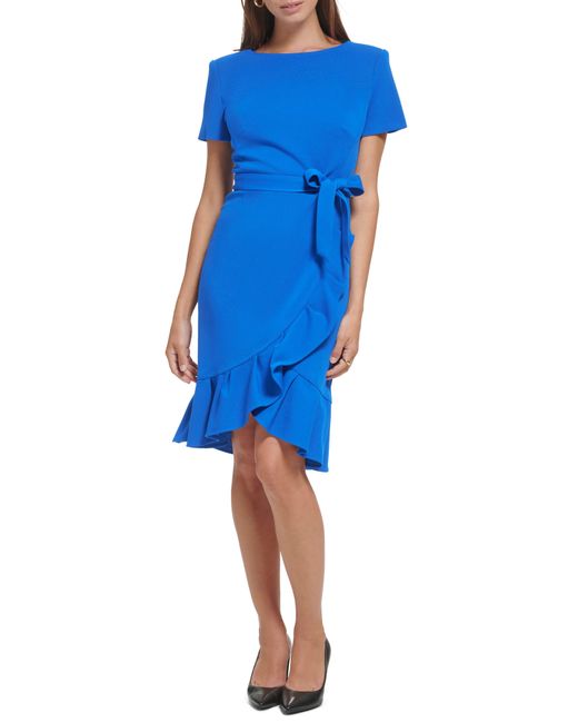 Calvin Klein Blue Short Sleeve Wrap Style Dress