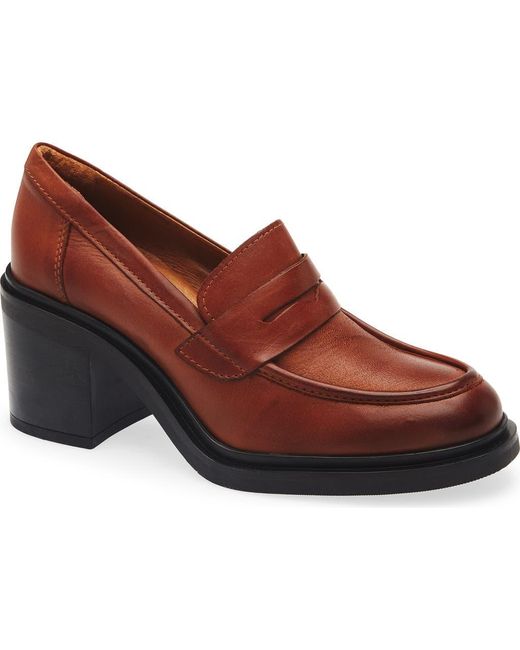 Miz Mooz Brown Day Block Heel Penny Loafer