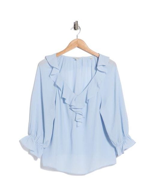 Max Studio Blue Ruffle V-Neck Top