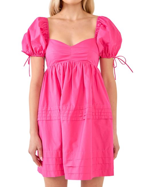 English Factory Pink Pintuck Puff Sleeve Minidress