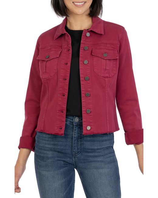 Kut From The Kloth Red Kara Fray Hem Cotton Blend Trucker Jacket