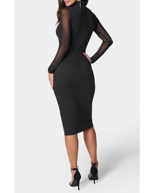 black ruched midi dress long sleeve Klaudia Ruched Long Sleeve Midi Dress Fit and Flare main image 1