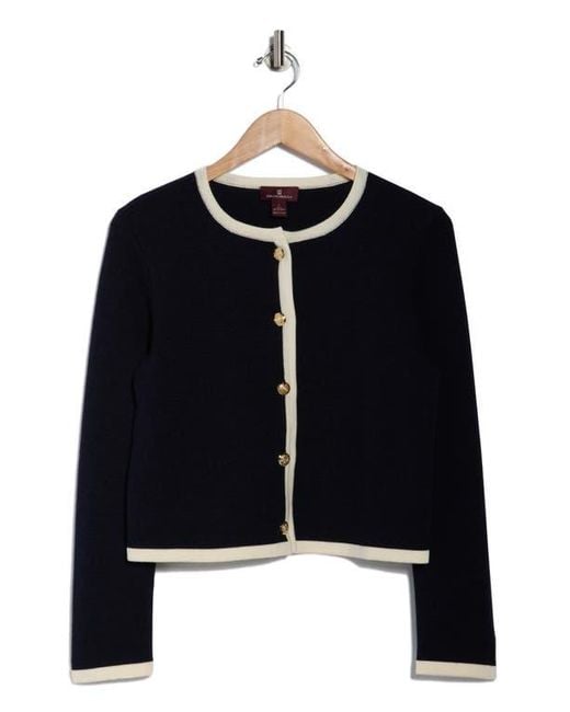 Bruno Magli Black Tipped Merino Wool Crop Cardigan