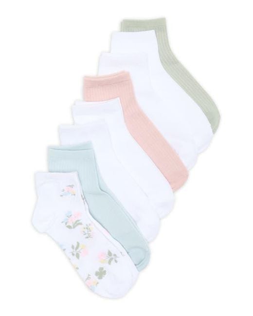 Lucky Brand White 8-Pack Assorted Textured Ankle Socks