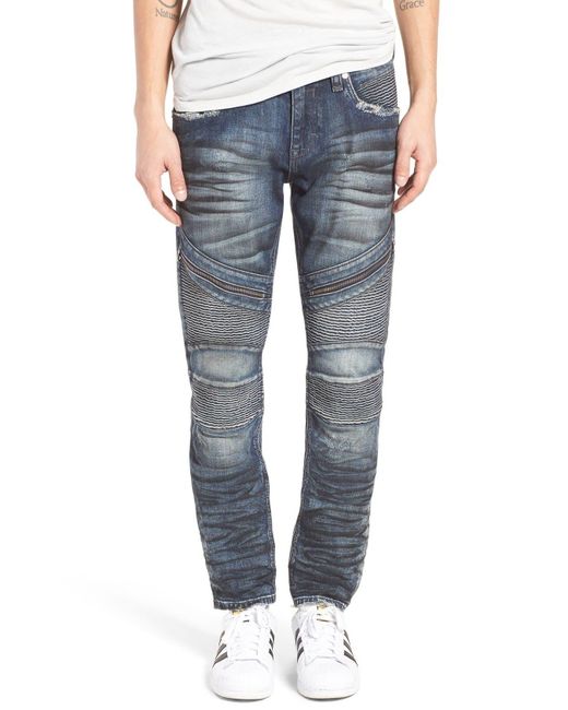 Rock Revival Blue Skinny Fit Moto Jeans for men