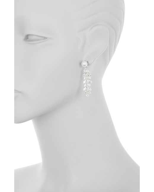 Tasha White Crystal & Imitation Pearl Leaf Drop Earrings