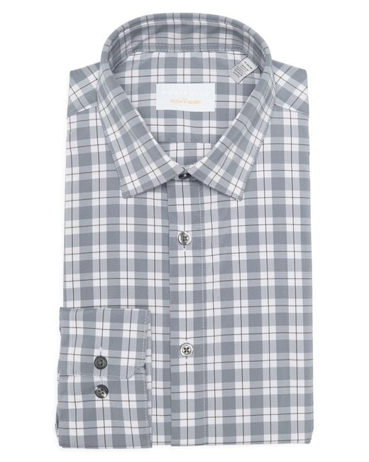 Perry Ellis Blue Slim Fit Check Print Tech Shirt for men