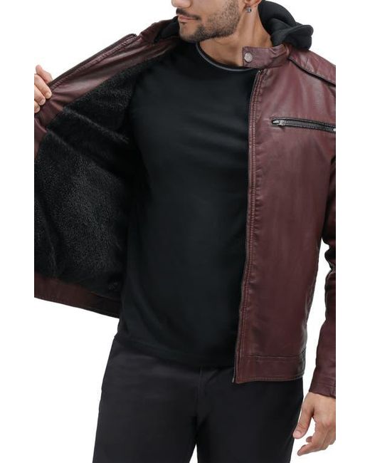 Xray Jeans Purple Faux Leather Hooded Moto Jacket With Faux Fur Lining for men