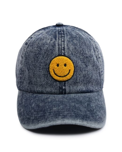 David & Young Gray Smiley Face Patch Denim Baseball Hat