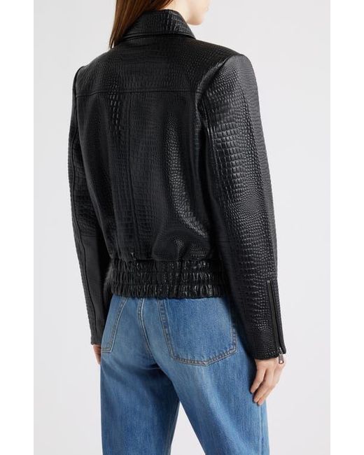 Bernardo Black Short Croc-Embossed Leather Jacket