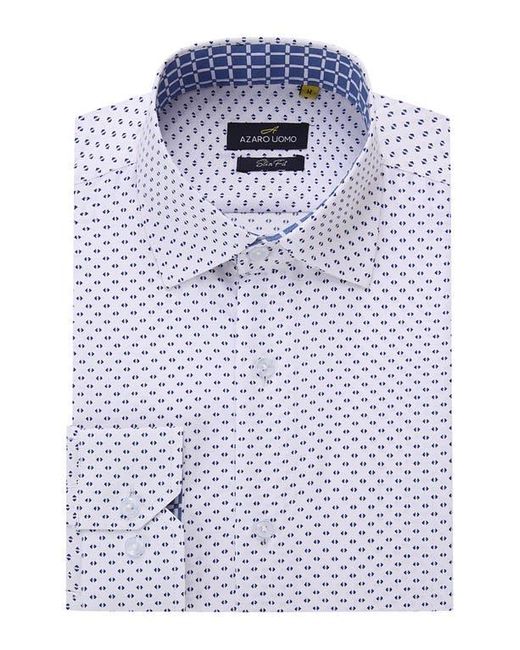 Azaro Uomo White Slim Fit Geometric Print Performance Button-Up Shirt for men