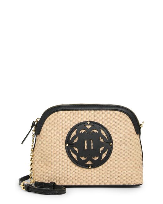 Nanette Lepore Thea Faux Leather Trim Straw Crossbody In Black At Nordstrom Rack