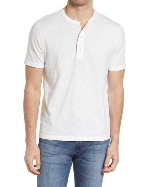Faherty Brand White Short Sleeve Heathered Cotton Blend Henley for men