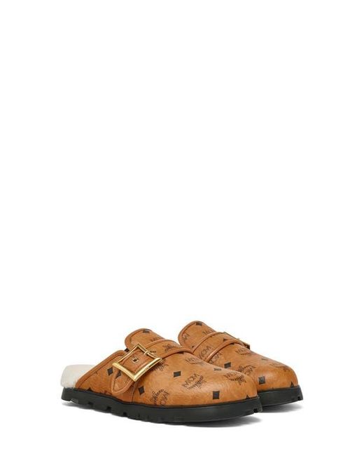 MCM Brown Monogram Genuine Shearling Lined Mule for men