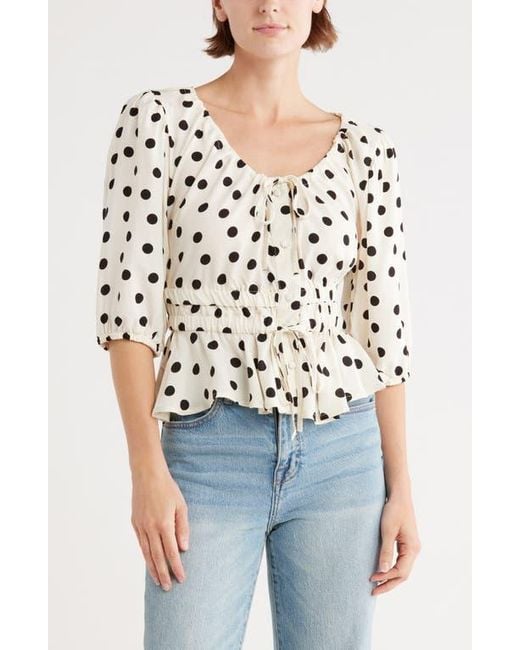 Vigoss White Polka Dot Peplum Top