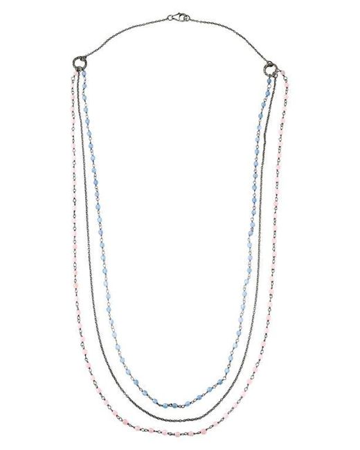 Samuel B. Metallic Beaded Rose Quartz & Chalcedony Layered Necklace