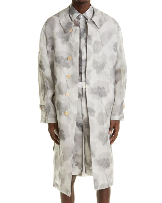 Fendi Gray Hortensia Floral Silk Trench Coat for men