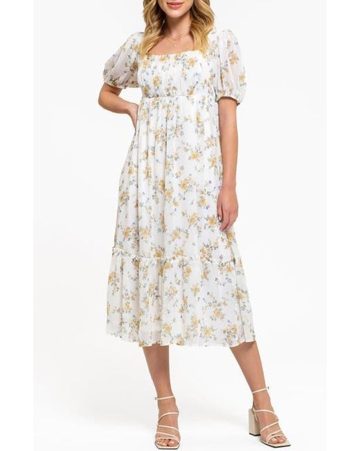 AUGUST SKY White Balloon Sleeve Midi Dress