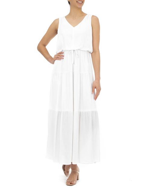 Nina Leonard Tie Waist Sleeveless Maxi Dress In White At Nordstrom Rack ...