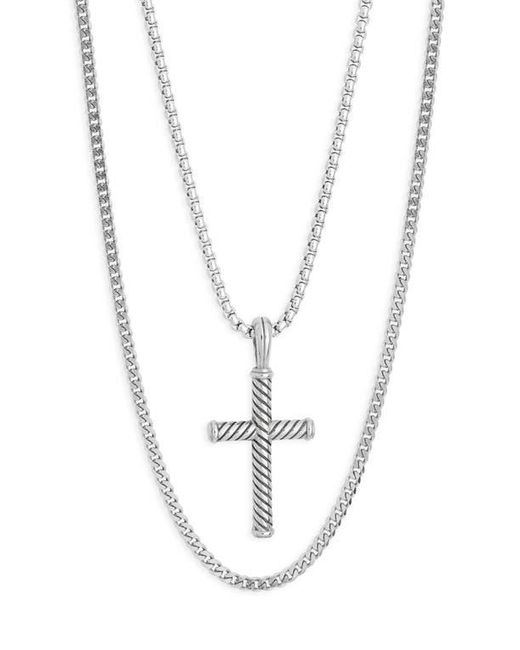 Nordstrom Rack Blue Steel Layered Cross Pendant Necklace for men
