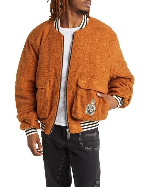 DIET STARTS MONDAY Orange Panther High-Pile Fleece Bomber Jacket for men