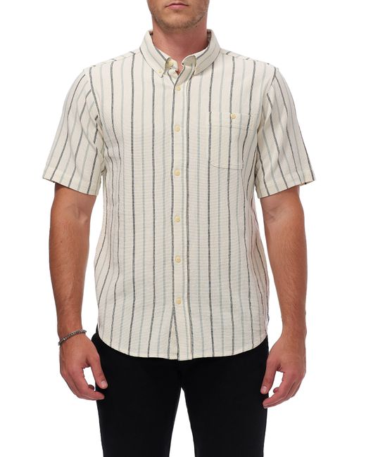 Ezekiel White Hollow Short Sleeve Button-up Cotton Shirt for men