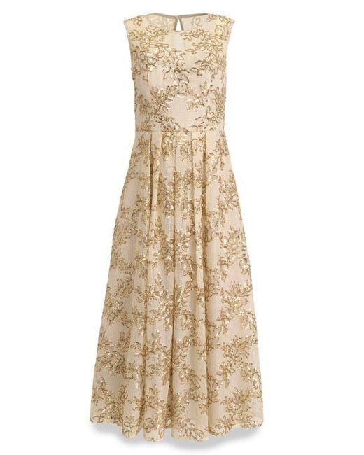 Donna Karan Natural Floral Sequin Sleeveless Gown