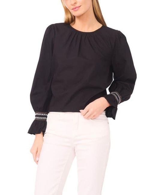 Halogen® Black Contrast Smocked Cuff Top