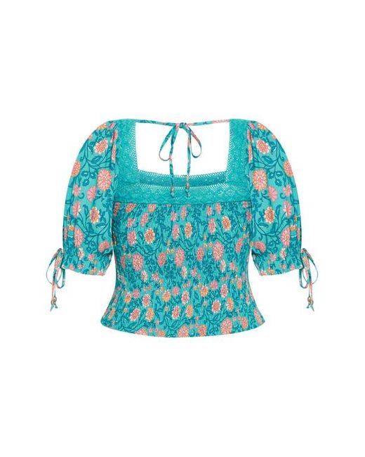 City Chic Blue Aurora Puff Sleeve Top