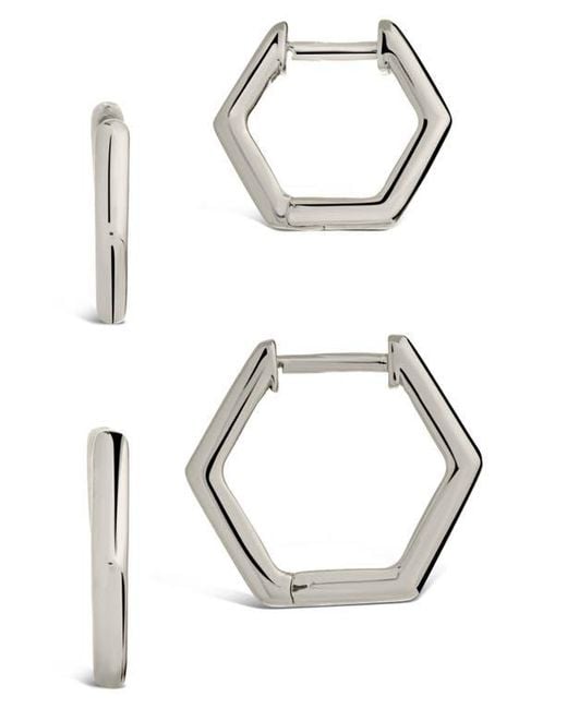 Sterling Forever Metallic Emmy Set Of 2 Geometric Hoop Earrings