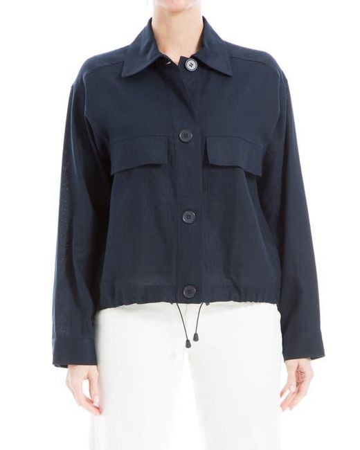 Max Studio Blue Linen & Cotton Utility Jacket
